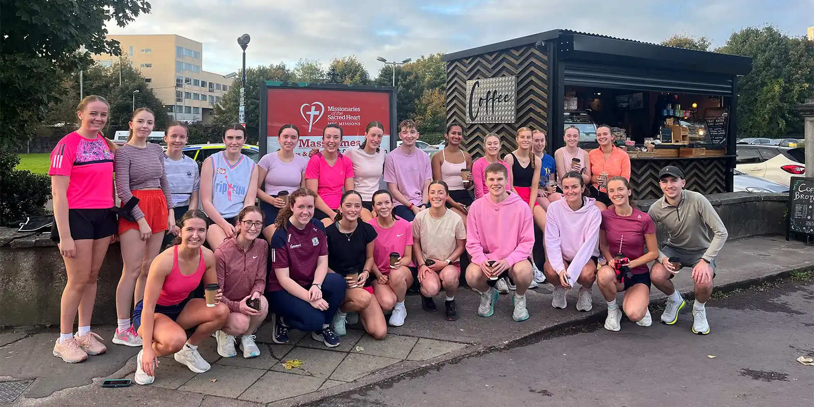 PharmSoc Run Club members at Coffee Brothers ahead of a morning run along the River Lee