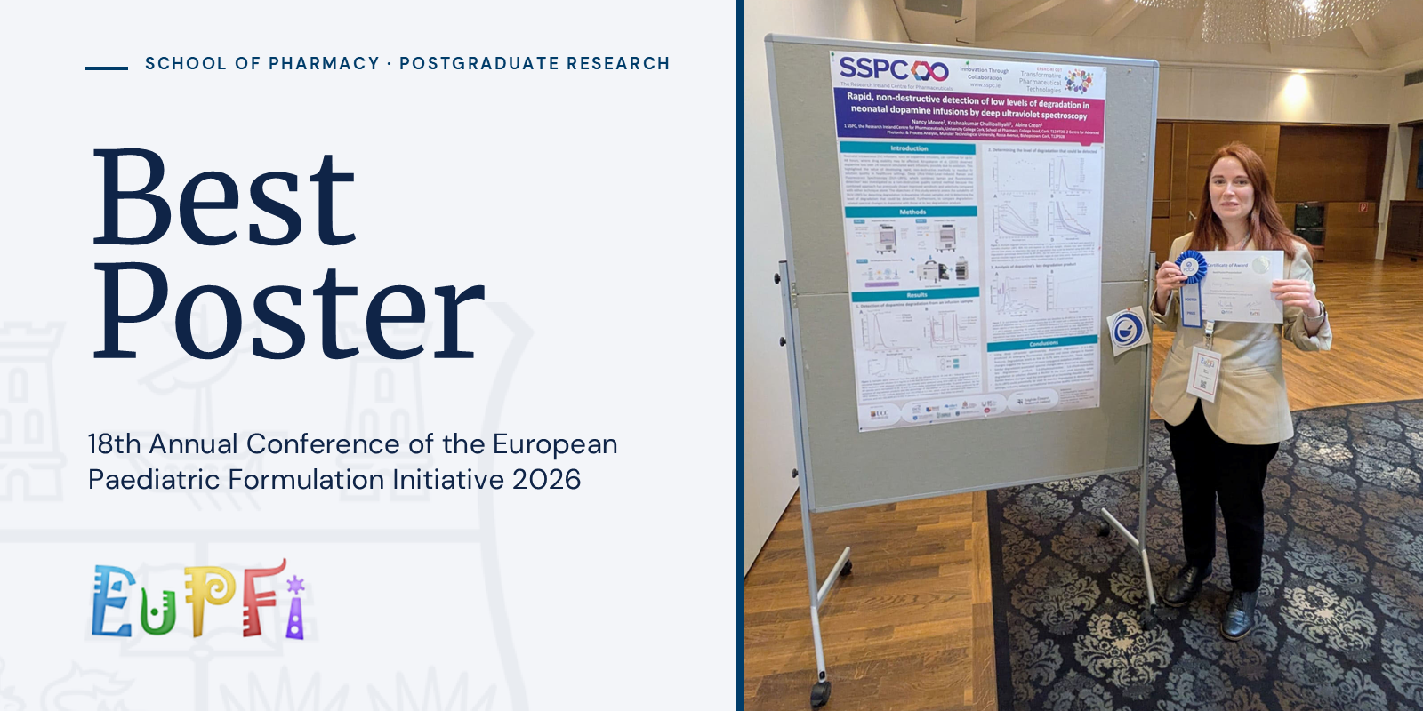 PhD researcher Nancy Moore, winner of the PCCA Prize for Best Poster Presentation at the 18th EuPFI Conference in Salzburg, Austria.