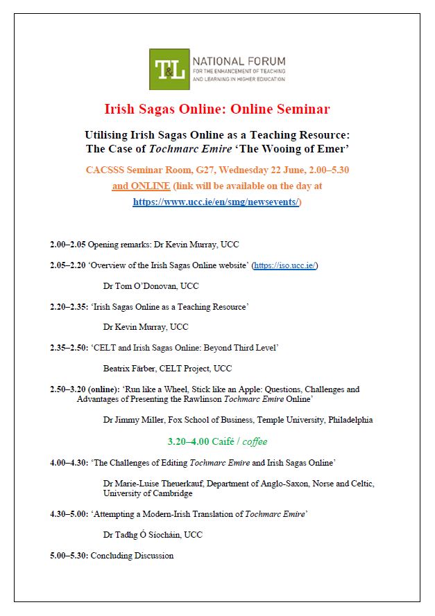 Irish Sagas Online: Online Seminar