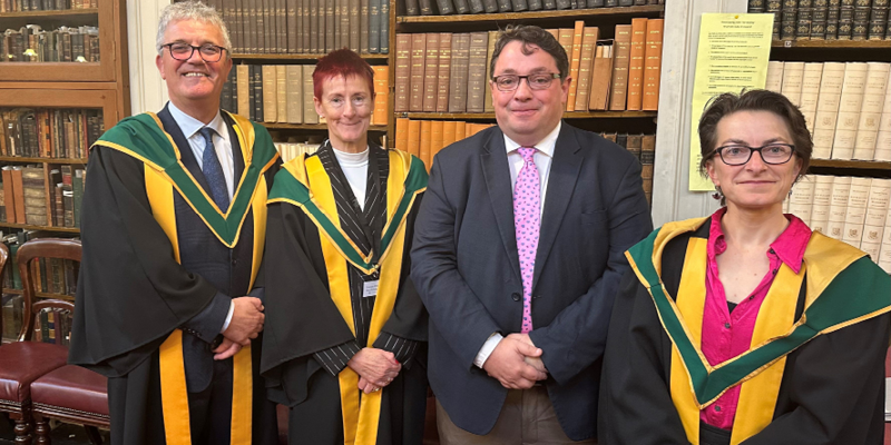 L-R: Professor John O'Halloran, Professor Caitriona O'Driscoll, Prof John Cryan (VP for Research and Innovation), Professor Maria McNamara
