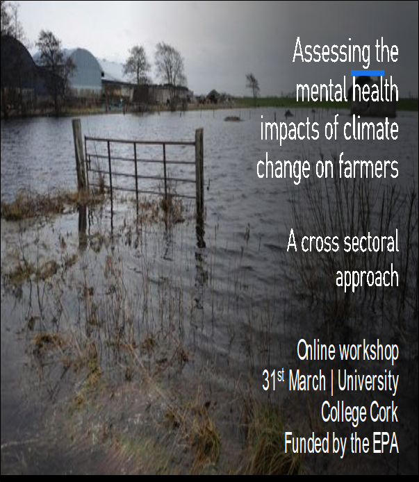 Assessing the mental health impacts of climate change on farmers: A Cross Sectoral Approach. 
Online Workshop, 31st March 2022, UCC. 