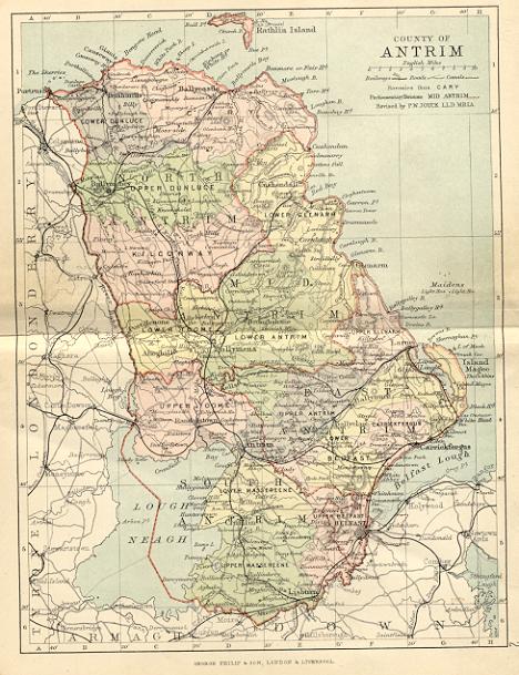 from Philip's handy atlas of the counties of Ireland, constructed by John Bartholomew; revised by P.W. Joyce, London 1882.