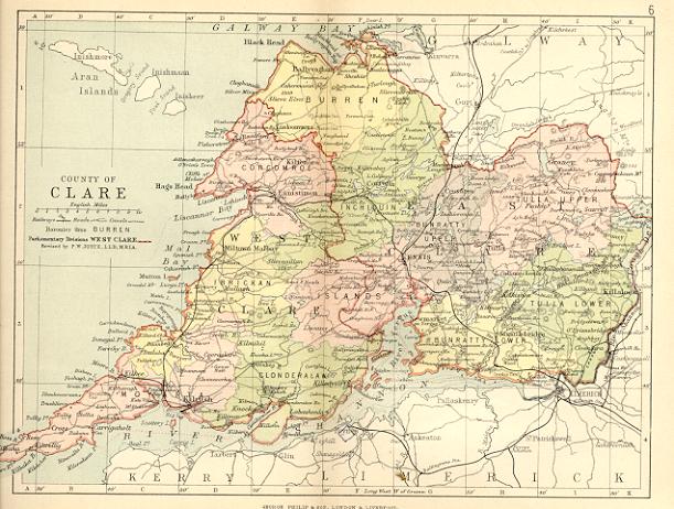 from Philip's handy atlas of the counties of Ireland, constructed by John Bartholomew; revised by P.W. Joyce, London 1882.