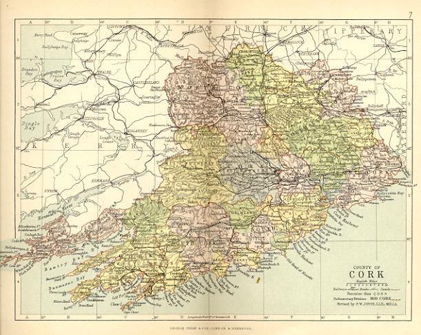 from Philip's handy atlas of the counties of Ireland, constructed by John Bartholomew; revised by P.W. Joyce, London 1882.