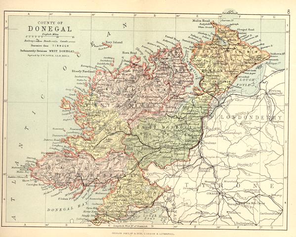 from Philip's handy atlas of the counties of Ireland, constructed by John Bartholomew; revised by P.W. Joyce, London 1882.