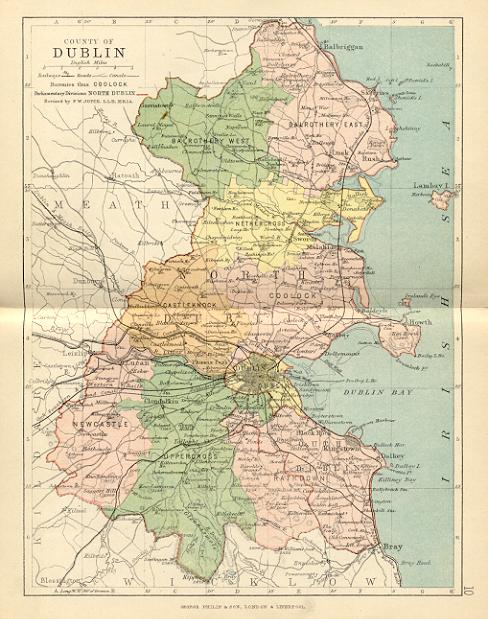 from Philip's handy atlas of the counties of Ireland, constructed by John Bartholomew; revised by P.W. Joyce, London 1882.