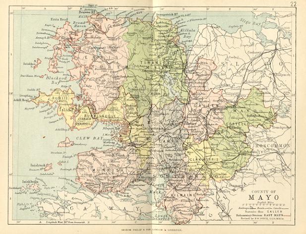 from Philip's handy atlas of the counties of Ireland, constructed by John Bartholomew; revised by P.W. Joyce, London 1882.