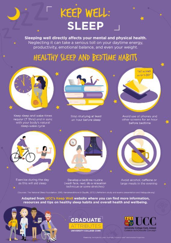 A poster outlining the benefits of proper sleep provided by the graduate attributes programme