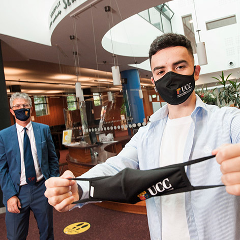 President John O'Halloran with UCC Students' Union President Naoise Crowley wearing masks