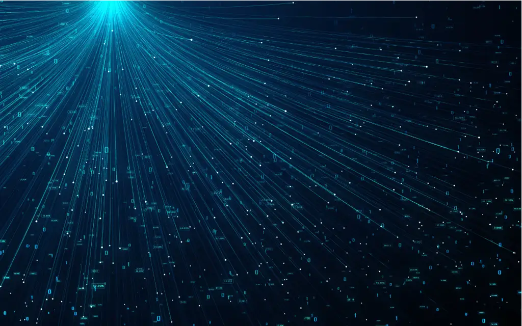 Futuristic Artificial Intelligence image with binary code and glowing lines