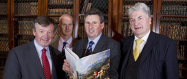 L-R: President of University College Cork Dr Michael Murphy with Mike Murphy, John Crowley, and William J Smyth pictured at the launch of Atlas of the Great Irish Famine in the Aula Maxima.