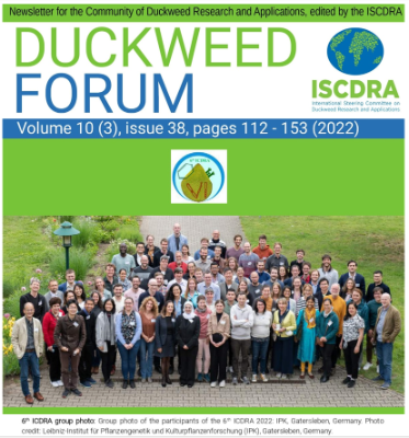 Newsletter for the Community of Duckweed Research & Applications, Volume 10 (3), issue 38, pages 112 - 153 (2022) 