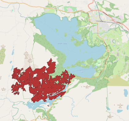Map of burned area in Killarney according to sentinel-2