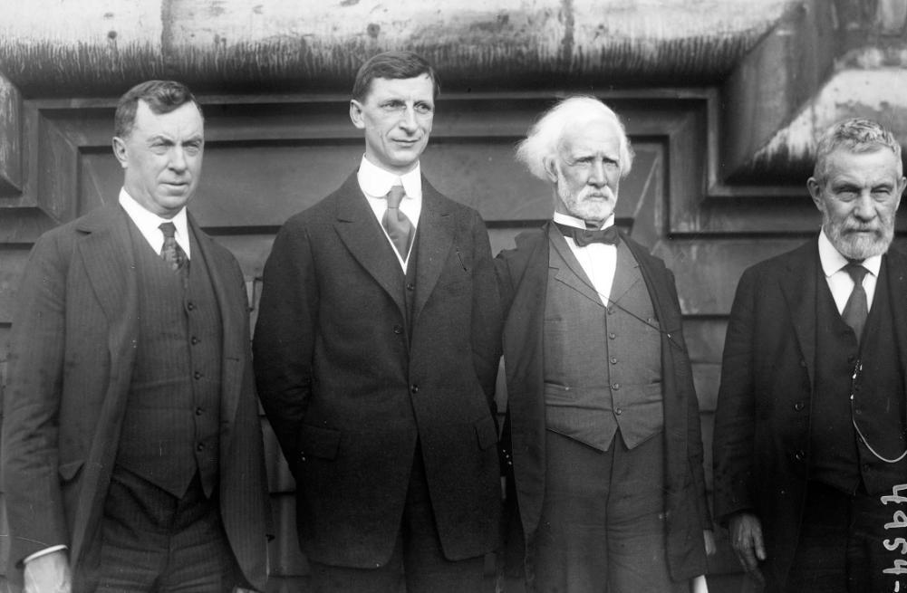 Éamon de Valera (1882-1975) with leading Irish-American figures, Justice Daniel Cohalan, Justice John Goff and John Devoy at the Waldorf Astoria Hotel, New York, 23 June 1919,