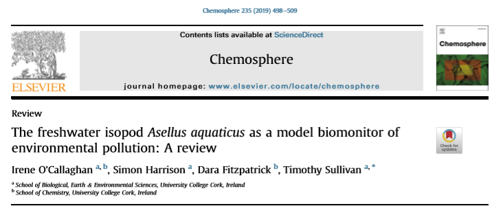 New article in Chemosphere by Dr Tim Sullivan and Irene O'Callaghan!