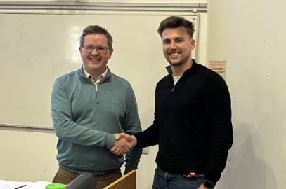 James Mulcahy being presented wth his prize by Dr Thomas Brouder, Eli Lilly James Mulcahy being presented wth his prize by Dr Thomas Brouder, Eli Lilly