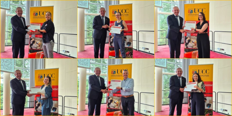 Top L to R: Prof. Paul Ross (APC Director) with Dr. Lisa Friess, Dr. Friederike Uhlig & Dr. Lorraine Draper.
Bottom L to R: Prof. Paul Ross (APC Director) with Dr. Natalia Rios Colombo, Dr. Des Field and Dr. Harriët Schellekens