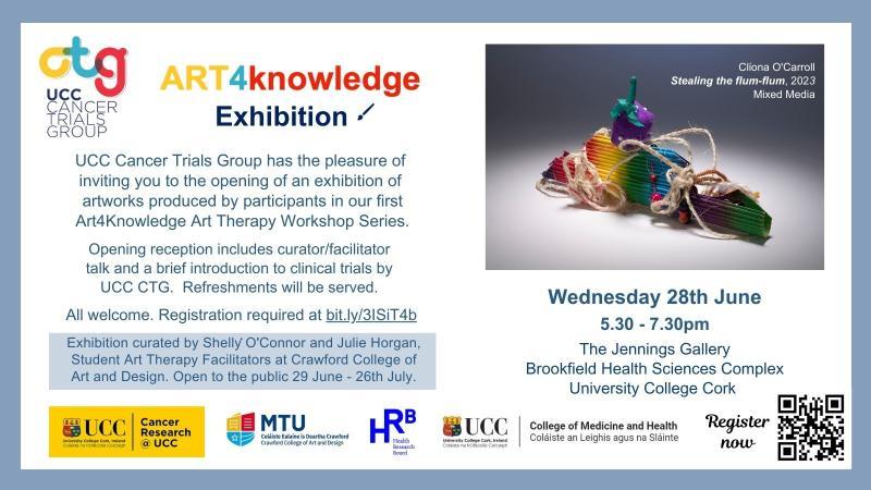 Invitation to UCC Cancer Trials Group exhibition in the Jennings Gallery