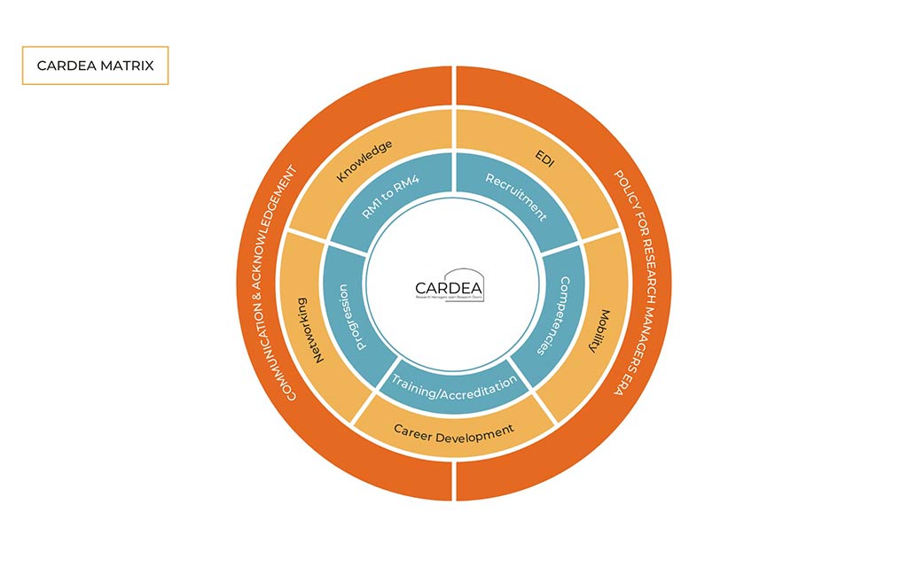 Circle graphic illustrating the matrix of competencies for CARDEA