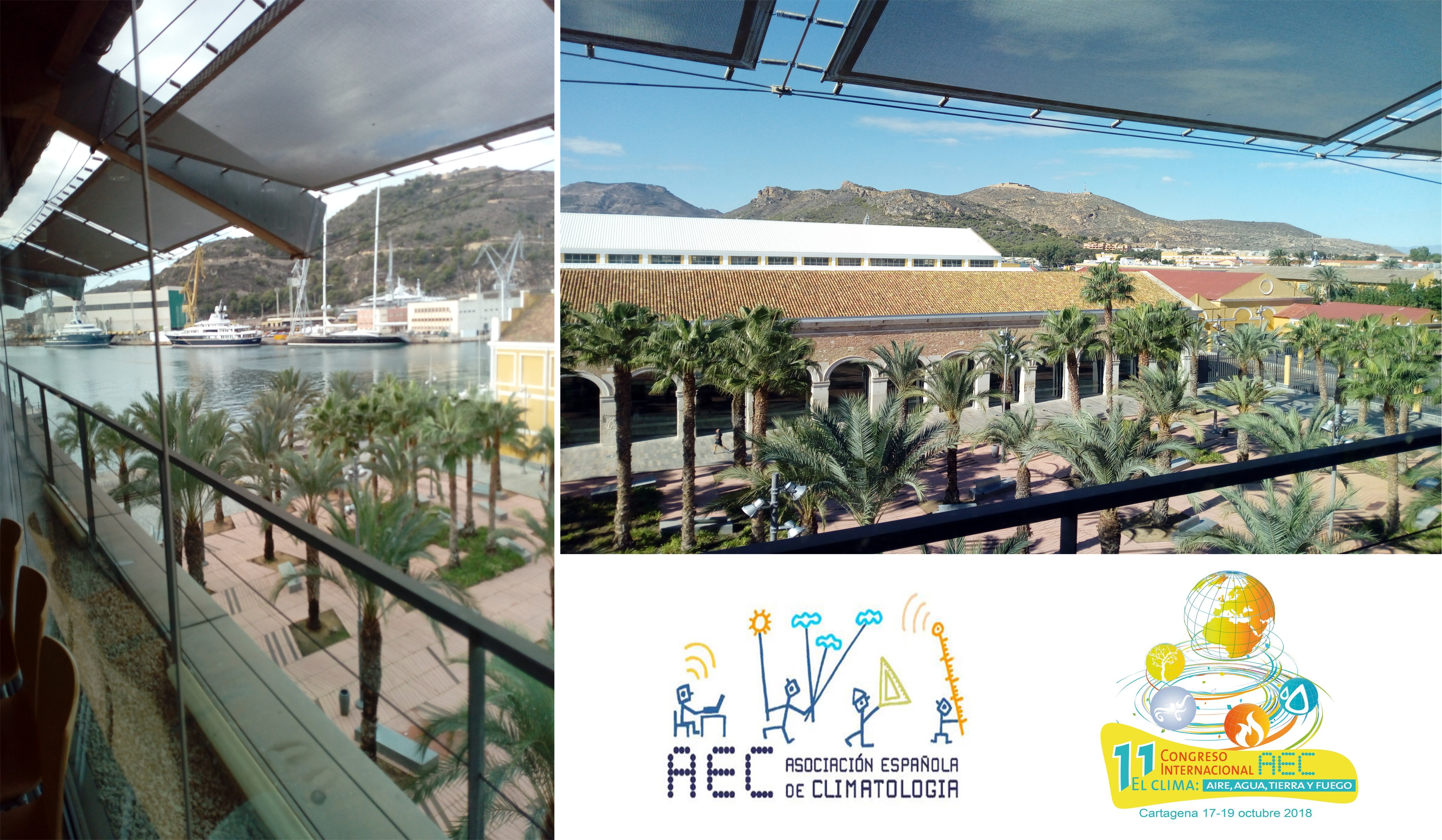 Figure 1. Views from the Polytechnic University of Cartagena (Spain) and logo of the Spanish Association of Climatology and its 11th International Congress.