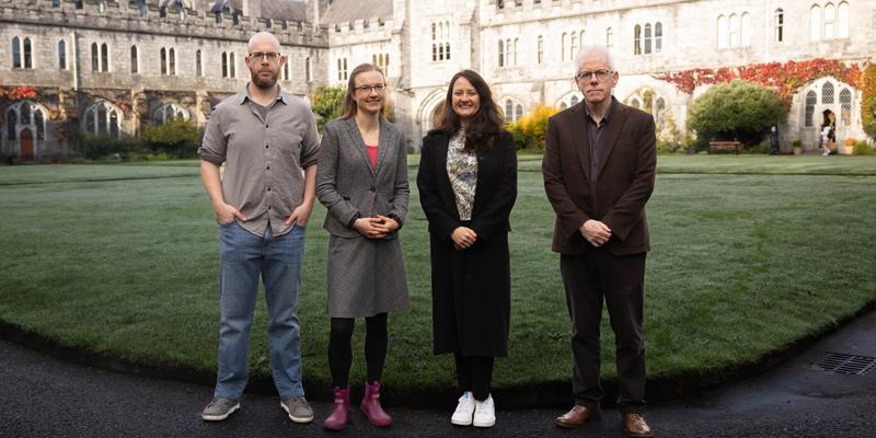 Photo (L-R): University College Cork SFI-IRC Pathway Awardees Dr Neil Coughlan, Dr Friederike Uhlig, Dr Camila Tavares Pereira and Dr Noel O’Connell. Image credit: Ruben Martinez.