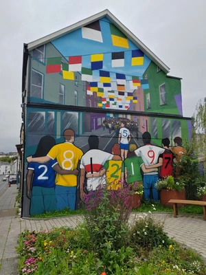 A colorful mural on the side of a building in Clones A colorful mural on the side of a building in Clones