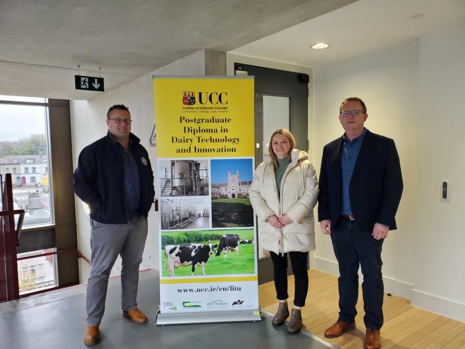 Sam, Grainne and Seamus at the Diploma in Dairy Tech and Innovation