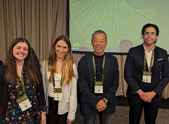 Holly-Anne (far left), Marcos (far right) and MEG’s Visiting Researcher, Miriam Slodownik (centre left), are presented with their grants by the new IOP President, Prof. Harufumi Nishida (centre right) at IOPC. Photo Credit: C. Mays