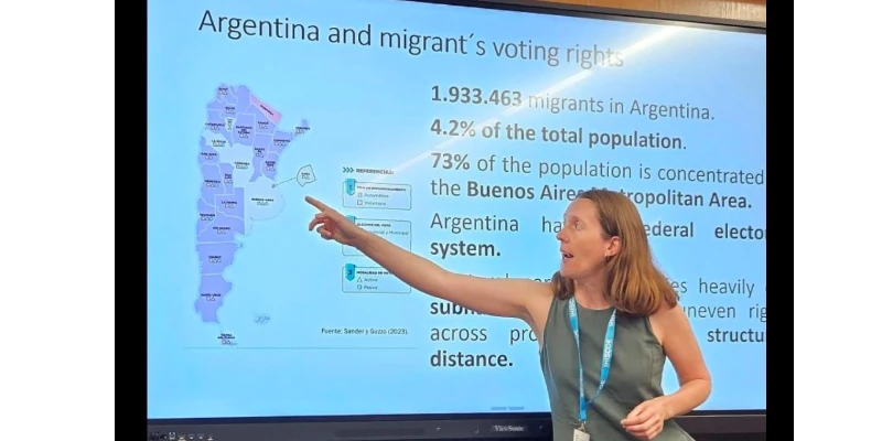 Joanna Sander presenting her work on migrants' rights at IMISCOE Joanna Sander presenting her work on migrants' rights at IMISCOE