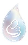 Pregnancy After Loss Logo - icon of a person cradling an infant set in a pastel multi-coloured droplet
