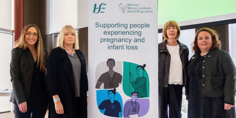 Pictured at the launch of the new HSeLanD e-learning programme ‘Supporting people experiencing pregnancy and infant loss’, L-R: Davinia O’Donnell (General Manager, National Women and Infants Health Programme (NWIHP)), Professor Keelin O’Donoghue (National Implementation Lead, National Standards for Bereavement Care Following Pregnancy Loss and Perinatal Death, NWIHP; Lead, Pregnancy Loss Research Group), Angela Dunne (National Lead Midwife, NWIHP) and Rióna Cotter (Assistant Director of Midwifery, NWIHP). Photo credit: Portia Cruz.