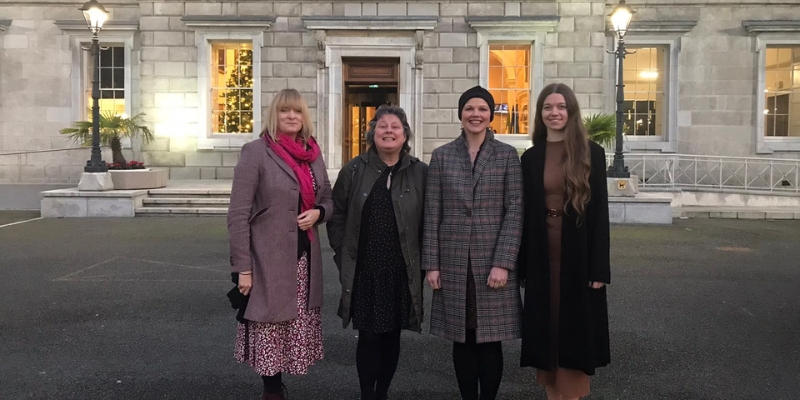 (L-R) Professor Keelin O'Donoghue, Professor Mary Donnelly, Marita Hennessy PhD and Ruadh Kelly Harrington standing outside Leinster House following their briefings