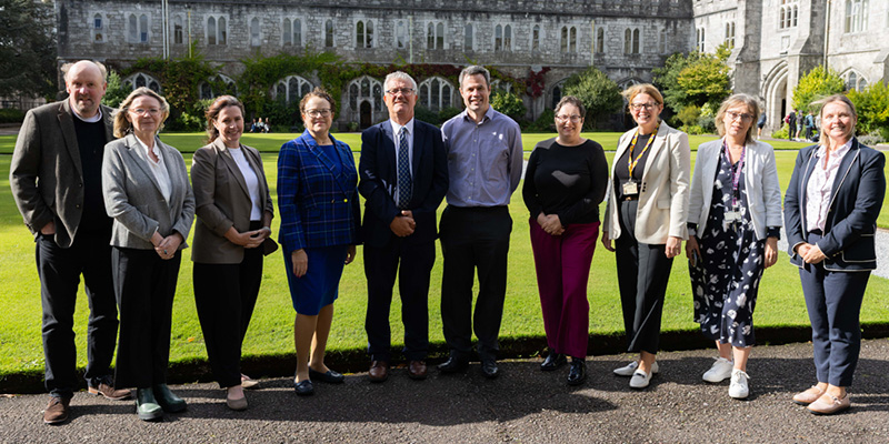 Photo: Pictured at the launch of the ERICA Community-Led Research Scheme at UCC are; Dr. Martin Galvin, Civic and Community Engagement Officer, UCC, Professor Maggie O’Neill, Director of Collective Social Futures, UCC, Dr. Avril Kennan, CEO, Health Research Charities Ireland (HRCI), Michelle O’Riordan, Education and Public Engagement Officer – ERICA, Professor John O’Halloran, President of UCC, Chris Mannion, British Science Association, Dr. Sarah Delaney, Research Support Manager, HRCI, Dr. Siobhán Cusack, Director of Research Strategy & Projects, UCC, Dr. Sandra Irwin, Project Manager, UCC, Ashling O’Sullivan, UCC Academy. Image credit: Rubén Tapia (UCC Creative Services).