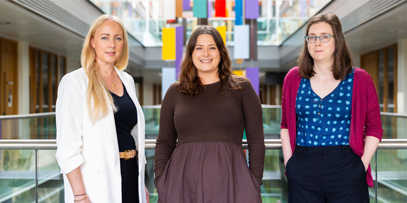 Photo (L-R): Sarah Barnes Aabo (Lived Experience Co-Lead), Dr. Emmy Racine (Programme Manager, PPI Ignite Network at UCC) Dr. Fiona Riordan (Research Support Officer). Image credit: Portia Cruz (UCC Creative Services).