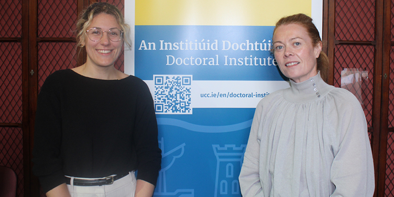 Photo (L-R): Lisa Lonetti, Department of Physiology and Three-Minute Thesis 2026 winner; Professor Orla Lynch, Dean of Doctoral Studies at UCC.