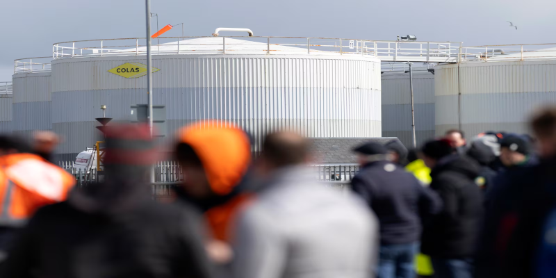 Fuel protesters continue to block the oil depot at the port in Galway as talks proceed with the Government about ending the blockades. Photograph: Chris Maddaloni/The Irish Times