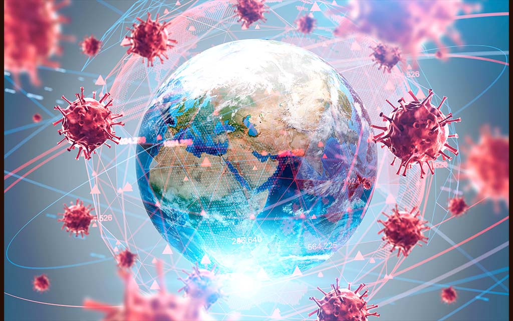 illustration of the globe surrounded by pathogens