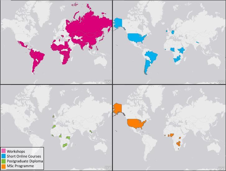 Map of where people have been from that attended our activitites/courses