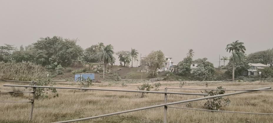 Ash cloud and deposits of volcanic ash from volcano eruption on St Vincent made work in the field difficult.