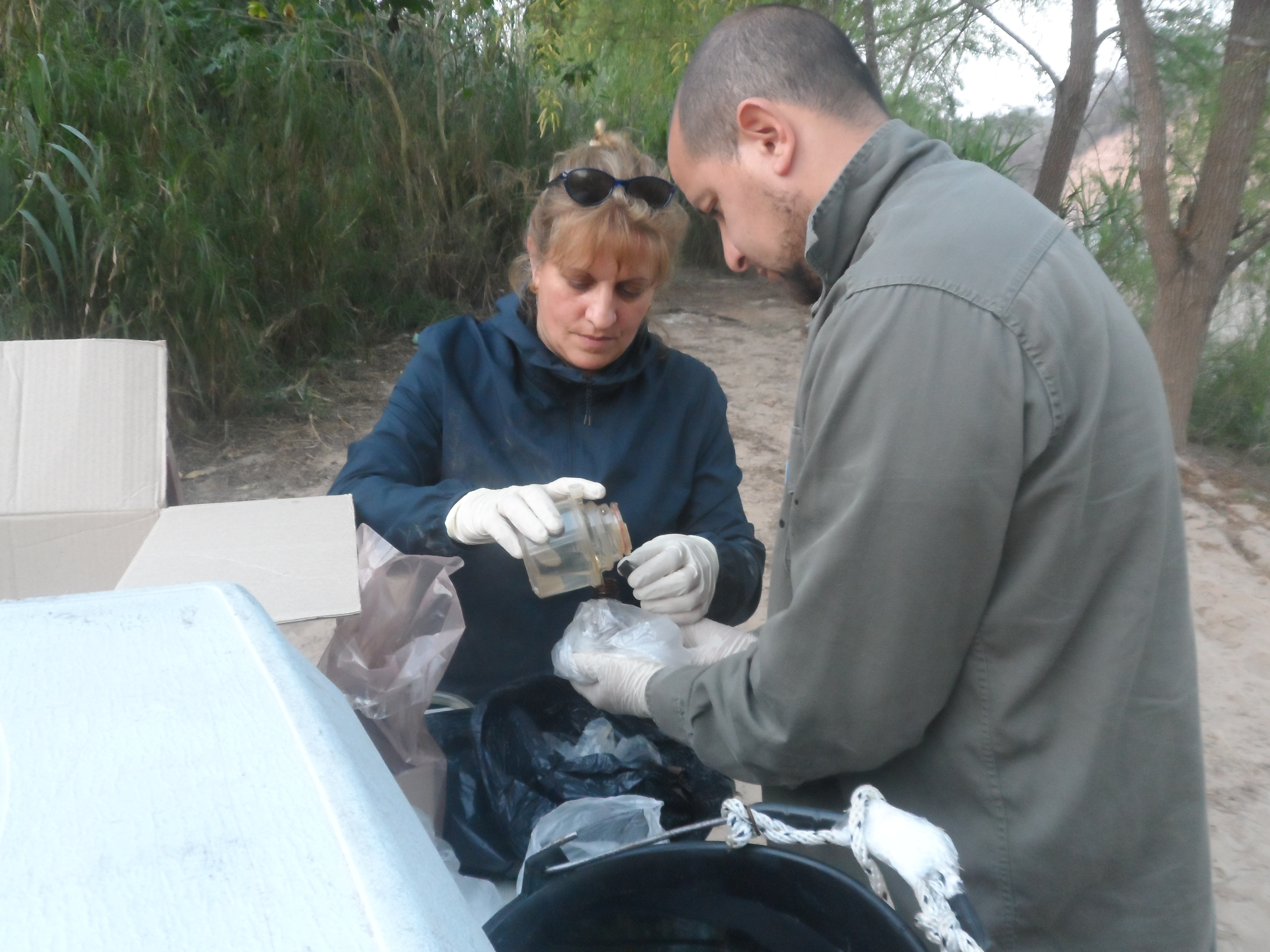 Luz Marina sampling the Bermejo River, Argentina