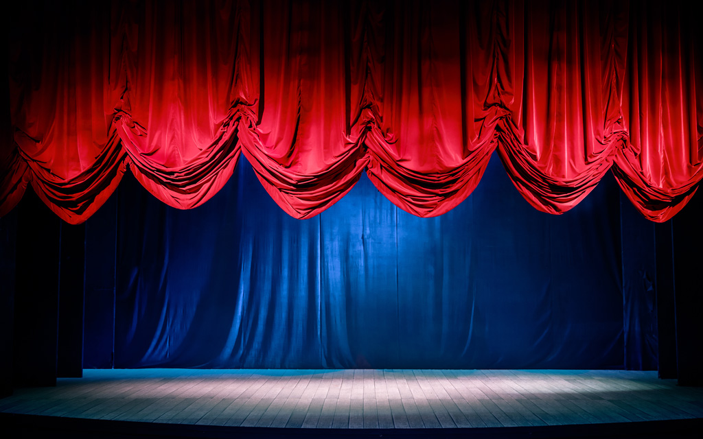 Traditions Theatre Curtains partially raised