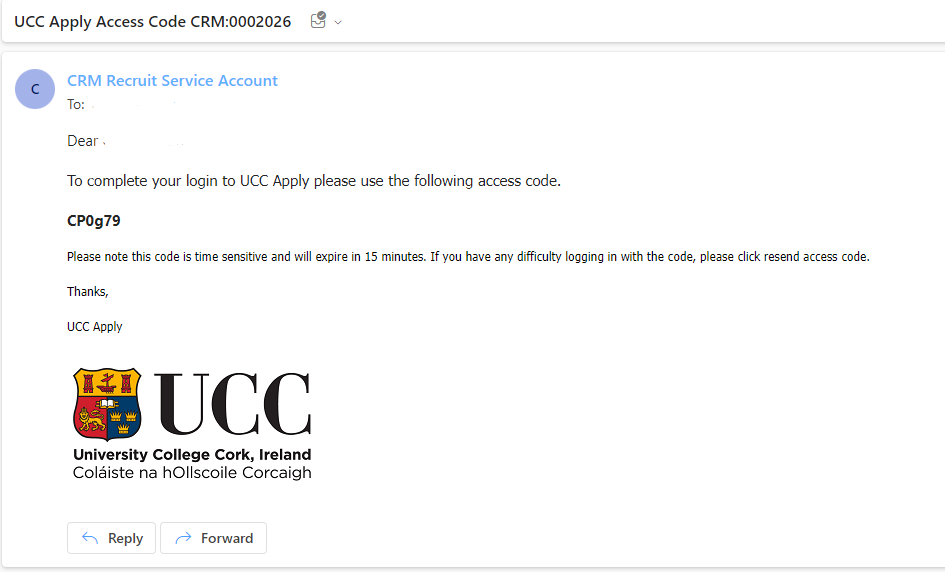 Screenshot of an Email containing an access code