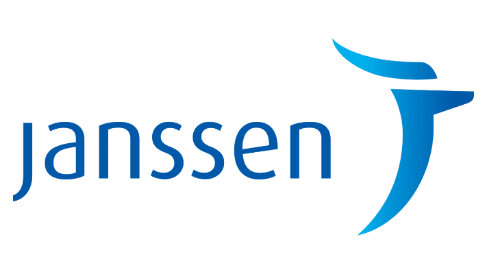 Janssen logo - blue lowercase text against a light background