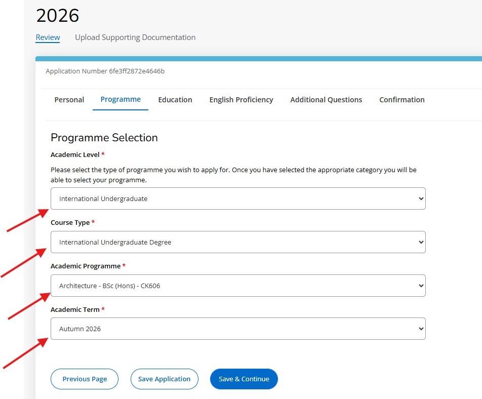 UCC Apply homepage screenshot showing the academic selection