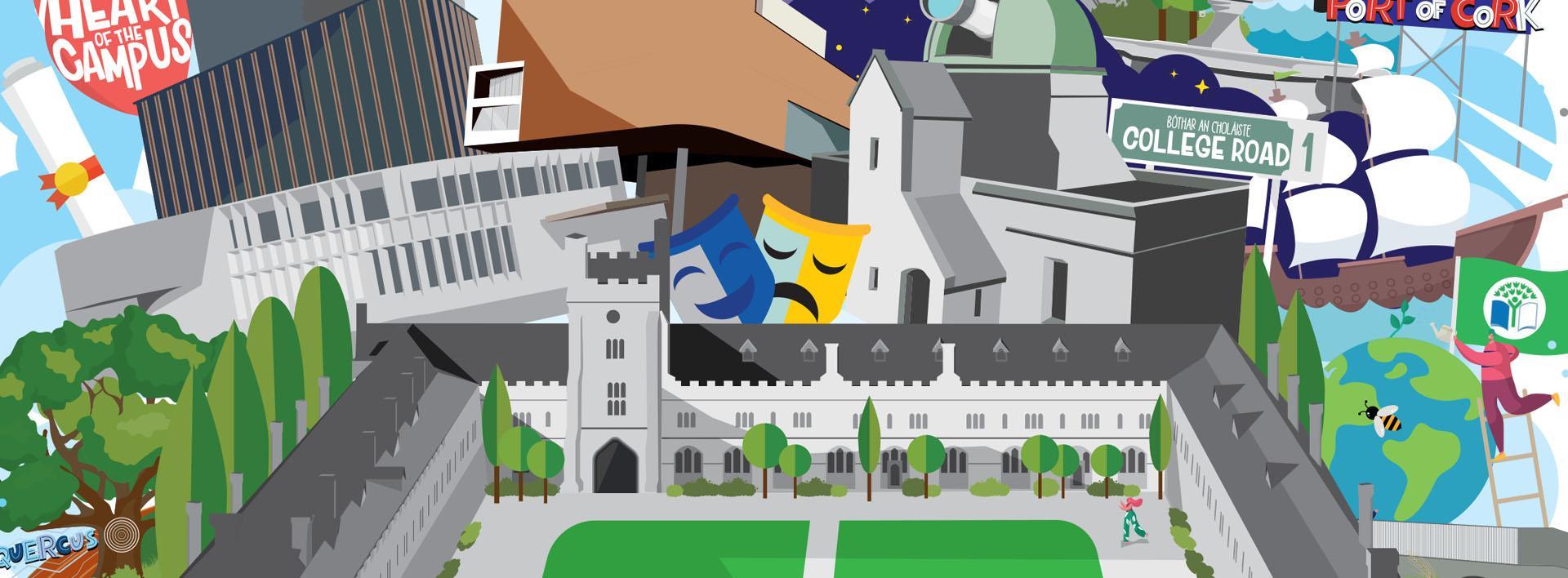 cartoon image of UCC campus