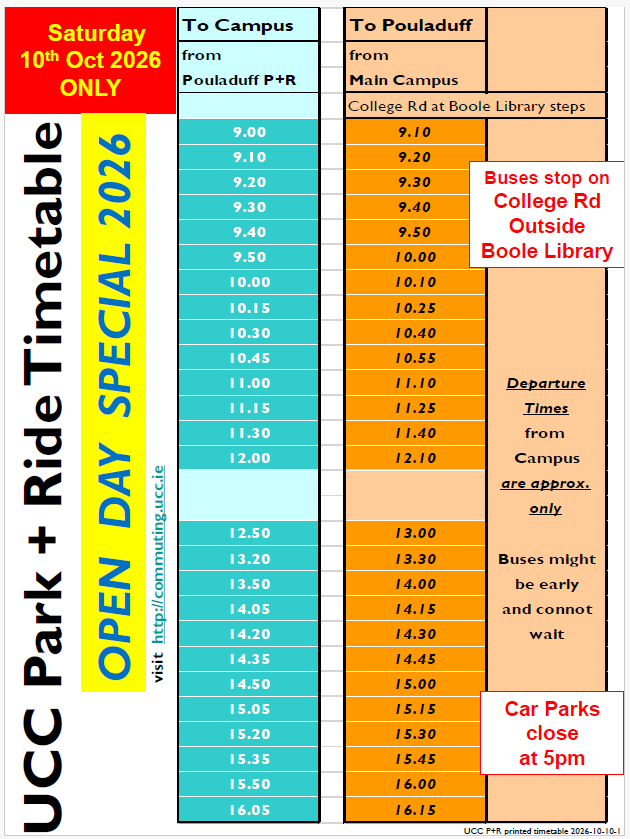 An image of the 2026 Open Day Park and Ride Timetables
