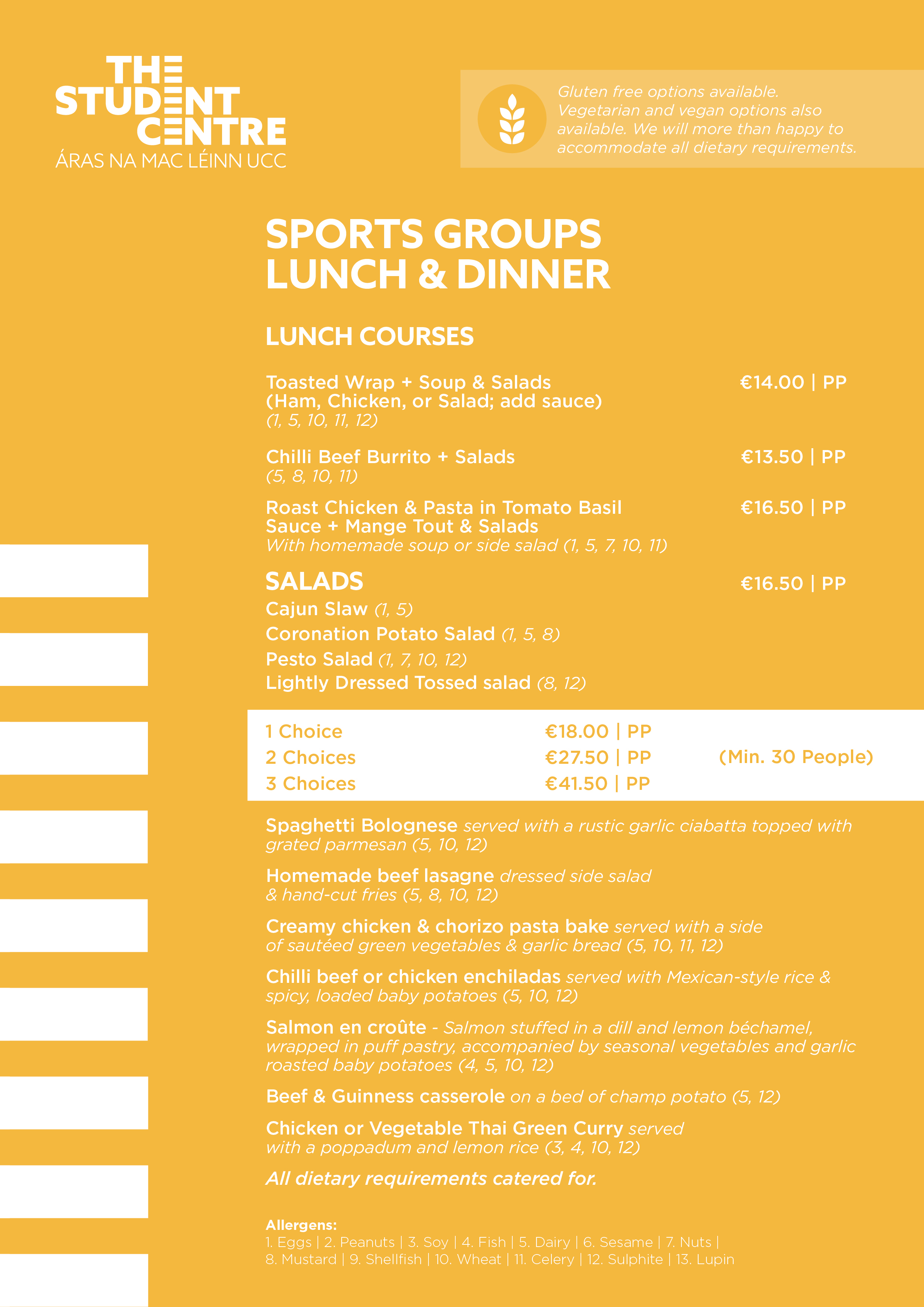 ANML Sports groups Lunch and Dinner Menu