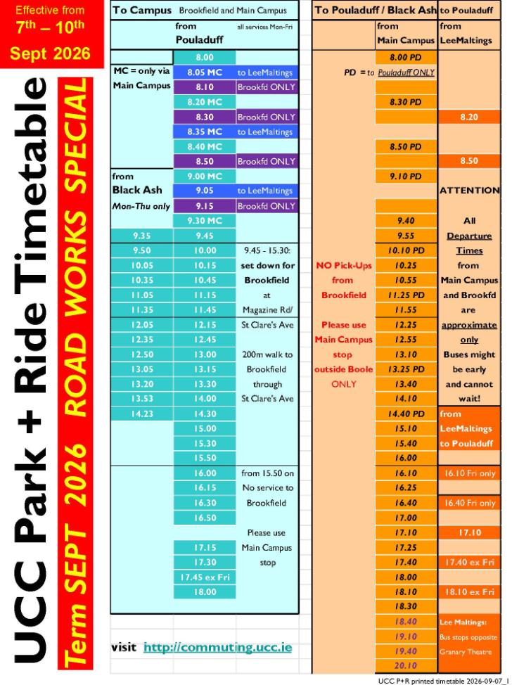 Park and Ride Timetable 07-10th September Park and Ride Timetable 07-10th September