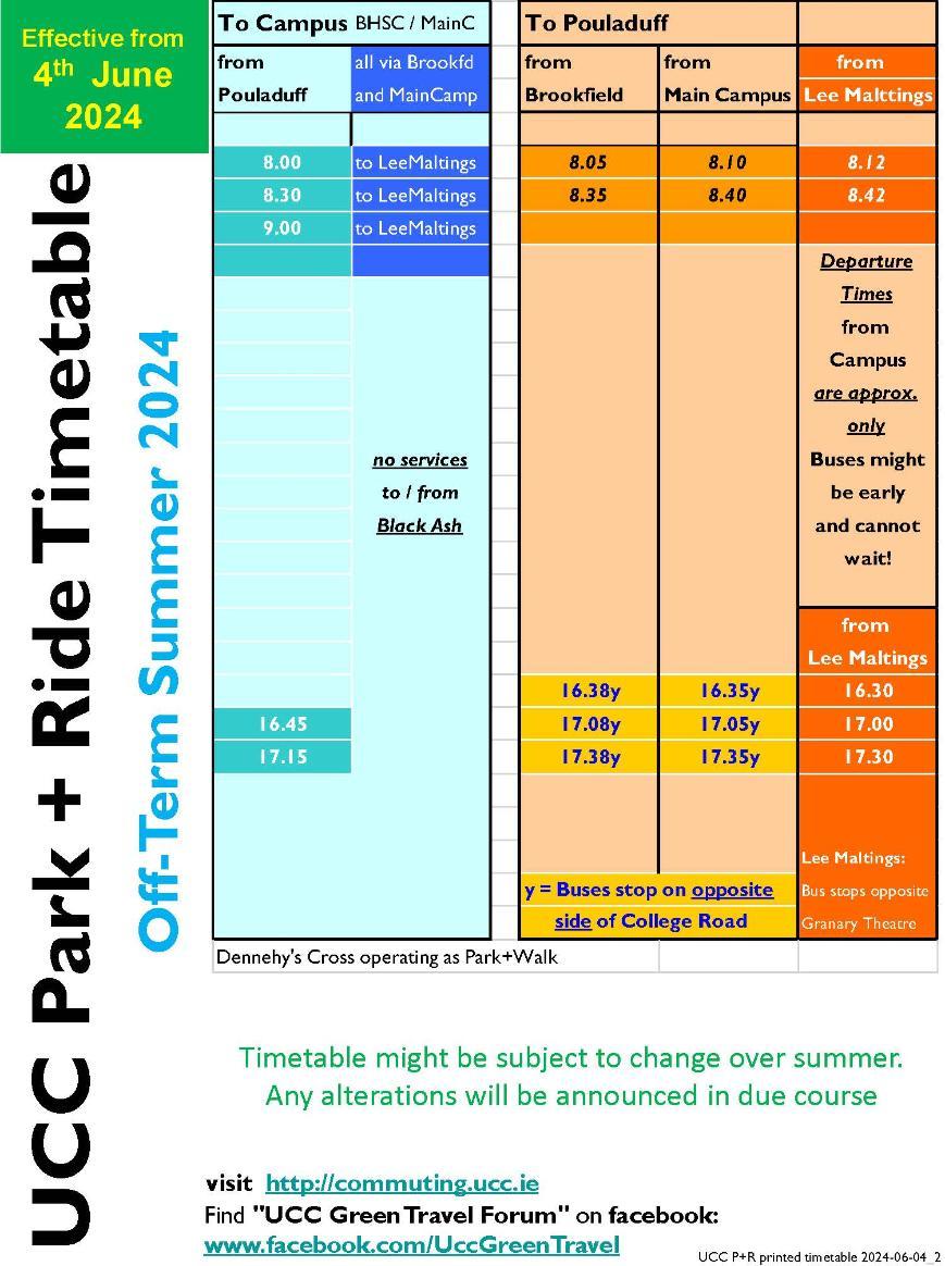 Park & Ride Timetable valid from 04.06.2024