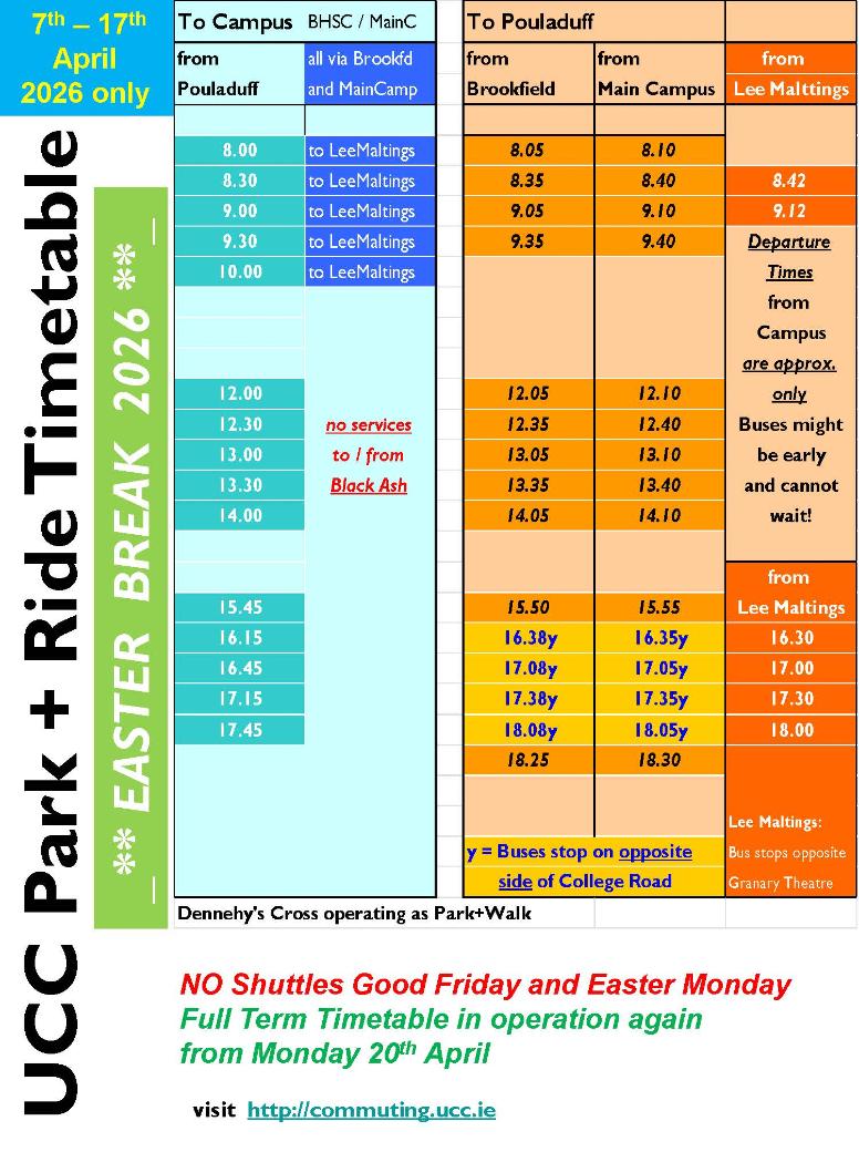 Park and Ride Timetable Easter 2026